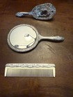 Vintage Vanity Dresser Set 3 Pc Mirror Brush Comb Antique Silver Heavy 13 1 Oz