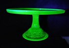 Vintage Vaseline Glass Mosser Queen Daisy Button Pedestal Cake Stand