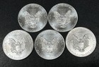 American Silver Eagle Bu 1 Oz Coins  1 Dollar Uncirculated Brilliant Lot Of 5