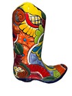 Mexican Talavera Cowboy Boot Planter Hand Painted  dark Blue Trim  11  In Height