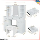 White Vanity Makeup Dressing Table Set W stool   Drawer  led Lighted Mirror Desk