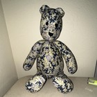 Vintage Blue   Beige Paisley Plush Teddy Bear  Black Eyes  Fabric W  Green Vest
