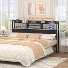 Headboard With Storage Shelf And Rgb Led Lights And Power Outlets  Stable  Black