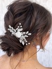 Silver Leaf Crystal Flower Bride Wedding Hair Comb Rhinestone Bridal Piece