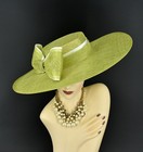 M23155  Lime Green  wide Brim Sinamay Fascinator Hat Kentucky Derby Wedding
