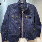 Pxs J crew Downtown Navy Blue Waxed Cotton Canvas Field Jacket Elbow Patches