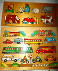 Vintage Lot Of 4 Simplex Acre Toys Wooden Puzzles Animals Vehicles Farm -holland