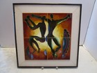 Vintage Ceramic Art Tile Wall Hanging Frame Modern Dancers Silhouette 16 25    T