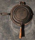 Antique Ideal 8 Waffle Maker Cast Iron Stovetop Campfire Grill Wood Handle Flip