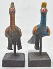 Set Of 2 Vintage Wooden Small Peacock Figurines Original Old Hand Carved Painted