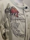 Harley Davidson Women s Embroidered Red Rose White Leather Jacket Xl 97012-10vw