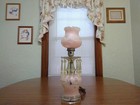 Vintage Leviton Lamp Pink Etched Mantle Lamp Boudoir Hanging Prisms Working