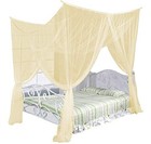  Four Corner Post Decorative Elegant Bed Net Canopy Set  Beige  