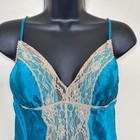 Vtg Wet Seal Teal Blue 100  Silk Lace Trim Slip Dress Lingerie L Babydoll Y2k