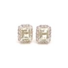 Natural Green Amethyst Octagon Stud Earrings Solid Silver Moissanite Jewelry