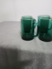 Vintage Mid Century Glass Coffee Cup Mug Emerald Green Gold Rim Trim Set Of 4