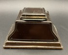Vintage Art Nouveau Style Metal Ink Inkwell With Glass Insert And Hinged Lid 