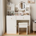 Dressing Table Led Makeup Mirror Stool Set Vanity Desk With Drawer Lighted 3mode