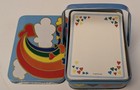 Vtg 80s Rainbow Hearts Memo Paper Giftco Reusable Collectors Metal Tin W  Handle