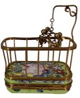 Limoges Pient Main Hinged Trinket Box Baby Crib With Mobile Hand Painted No Baby
