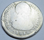 1818 Nr-fj Colombia Silver 1 Reales Spanish Colonial Antique 1800 s 1r Coin
