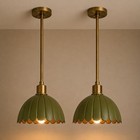 Olive Green Floral Petal Pendant Light Antique Brass Vintage Ceiling Lamp     