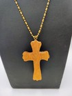 Hand Carved Wooden Cross Necklace 16   Brass Link Chain