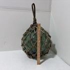Antique Japanese Green Glass Fishing Float Buoy Hand Blown W  Netting 11 5    Dia