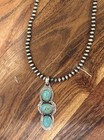 4 Mm Navajo Pearls Necklace With 3 Stone Turquoise  Sterling Silver Pendant