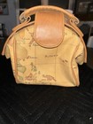 Vintage 80s Gitano Map Handbag Purse Tan Leather Silver Hardware
