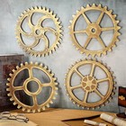 Gold Wooden Industrial Steampunk Style Gear Wheel Wall Decor Art Vintage