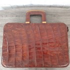 Vintage Handmade Leather Alligator Travel Briefcase Top Handles Medium 10 x15 