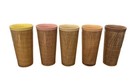 Vintage Raffia   Melamine 6 Pc Set Insulated Pitcher   5 Tumblers 12 Oz Lids Mcm