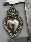 Metal Ex Voto Silver Bath 5 X 3 5 Cm Vintage Milagros Heart Flame Sacred