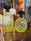 V nason Vintage Modernist Murano Twisted Vaseline Glass Decanters Bottles Pair