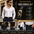 Men s Eagle Buckle Ratchet Belt Black Pu Leather Adjustable 50  Waist