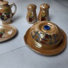 Vintage Miniature Child s Tea Set Dishes Orange Luster Floral Flowers Japan