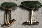 Vintage Gold Tone   Green Stone Cuff Links Euc