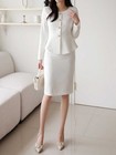 Peplum Blazer Midi Pencil Skirt Suit For Morning Office Briefing Bridal Event