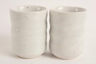 Mino Ware Japan Pottery Pair Short Yunomi Chawan Tea Cup Matte White
