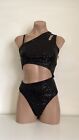 Schminke          Prince Pole Dance Set Two Piece Black Sequins One Shoulder  Thong