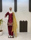 Wedding Wear Maroon Moss Satin Salwar Kameez With Dupatta For Women   Girls