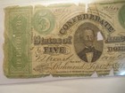 1861 Confederate States Of America  5 Note  Obsolete Note  Very Sad Condition