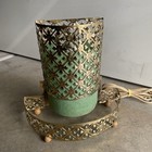 Vintage Mid Century Brass Tone Ornate Light Round Paper Table Lamp 50 s 60 s