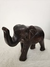 Vintage 1970s Hand Carved Wooden Elephant     Solid Wood 8  Figurine     Rare Decor