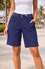Dash Womens Pull On Cotton Elastic Waist Front And Back Pockets Bermuda Shorts