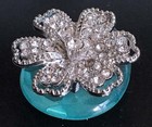 30mm Crystal Rhinestone Silver Plated Pewter Flower Focal Pendant