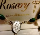 Vintage Irish Rosary Saint Patrick Green Glass Beads Irish Shamrock Felt Case