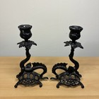 Pair Of Vintage Cast Iron Serpent Or Dragon Candleholder Candle Sticks Gothic
