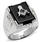 Masonic Mason Silver Square Black Rhodium  Crystal  2 Ring Size 8 9 10 11 12 13 